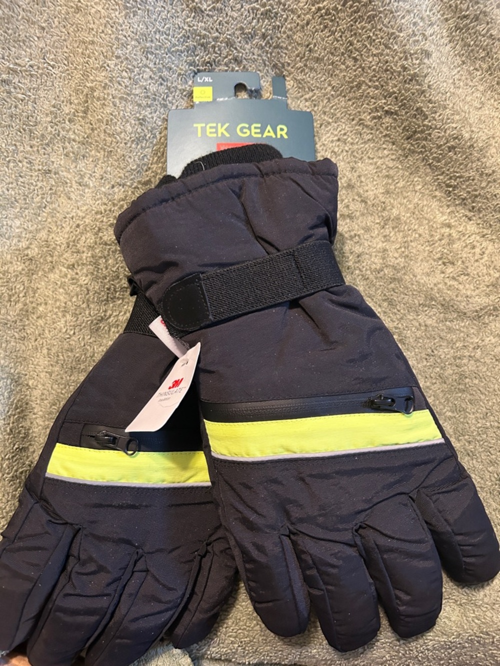 tek gear navy gloves with neon yellow stripe